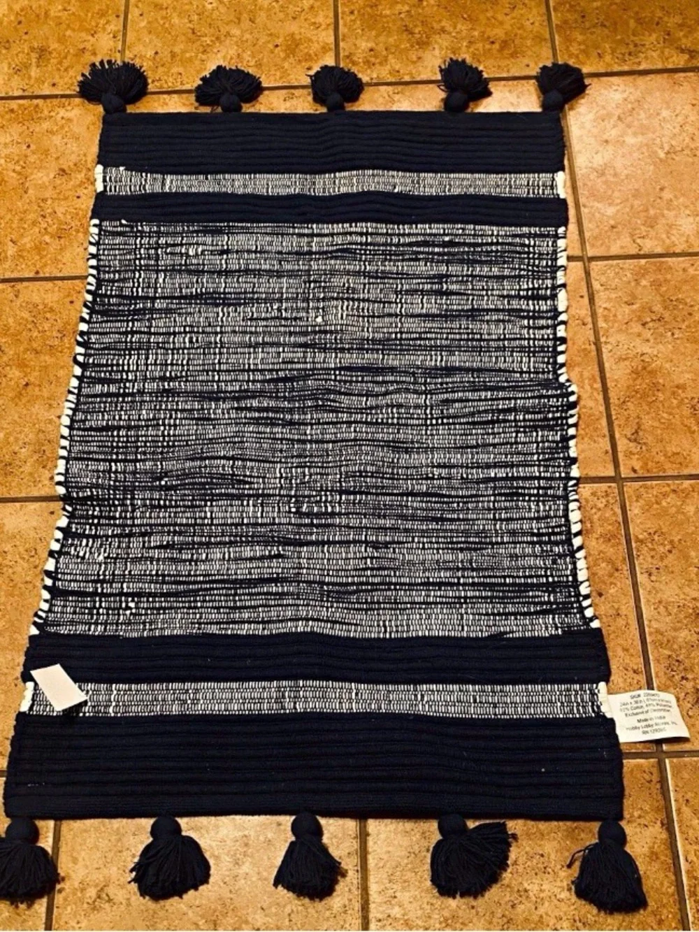 NWT Hobby Lobby Navy and White boho Tassel Woven rug